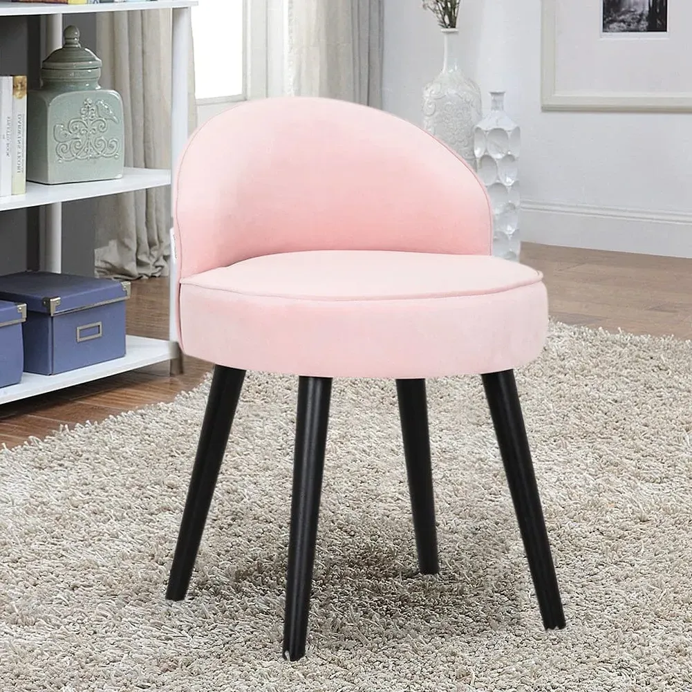 Velvet Vanity Stool with Curved Backrest - Velvet, Rubber Wood product