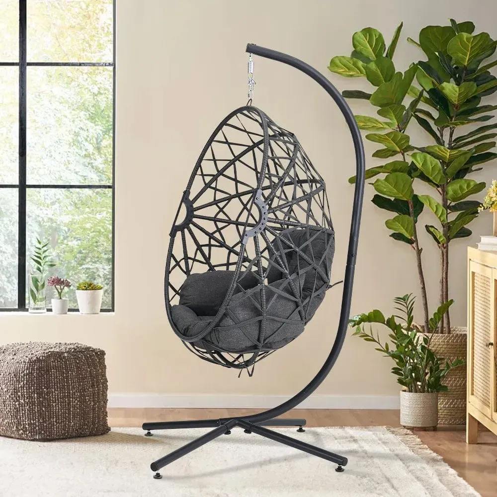 Wicker Rattan Swing Basket Chair with Cushion - Black product