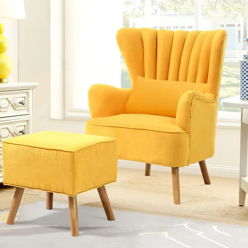 Wing Back Armchair and Ottoman Set - Linen