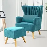 Wing Back Armchair and Ottoman Set - Linen