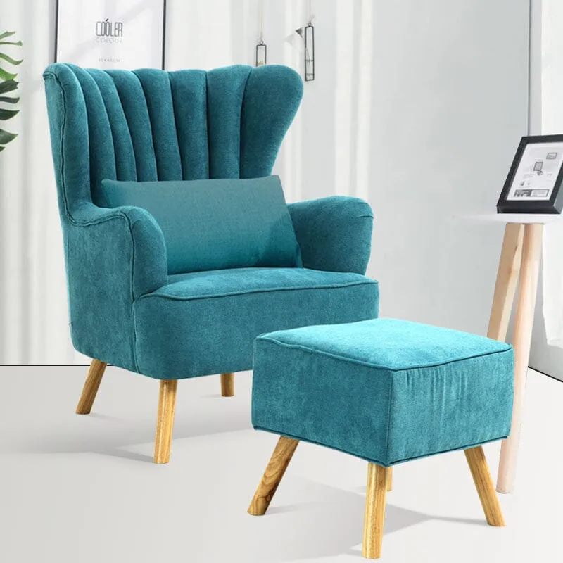 Wing Back Armchair and Ottoman Set - Linen