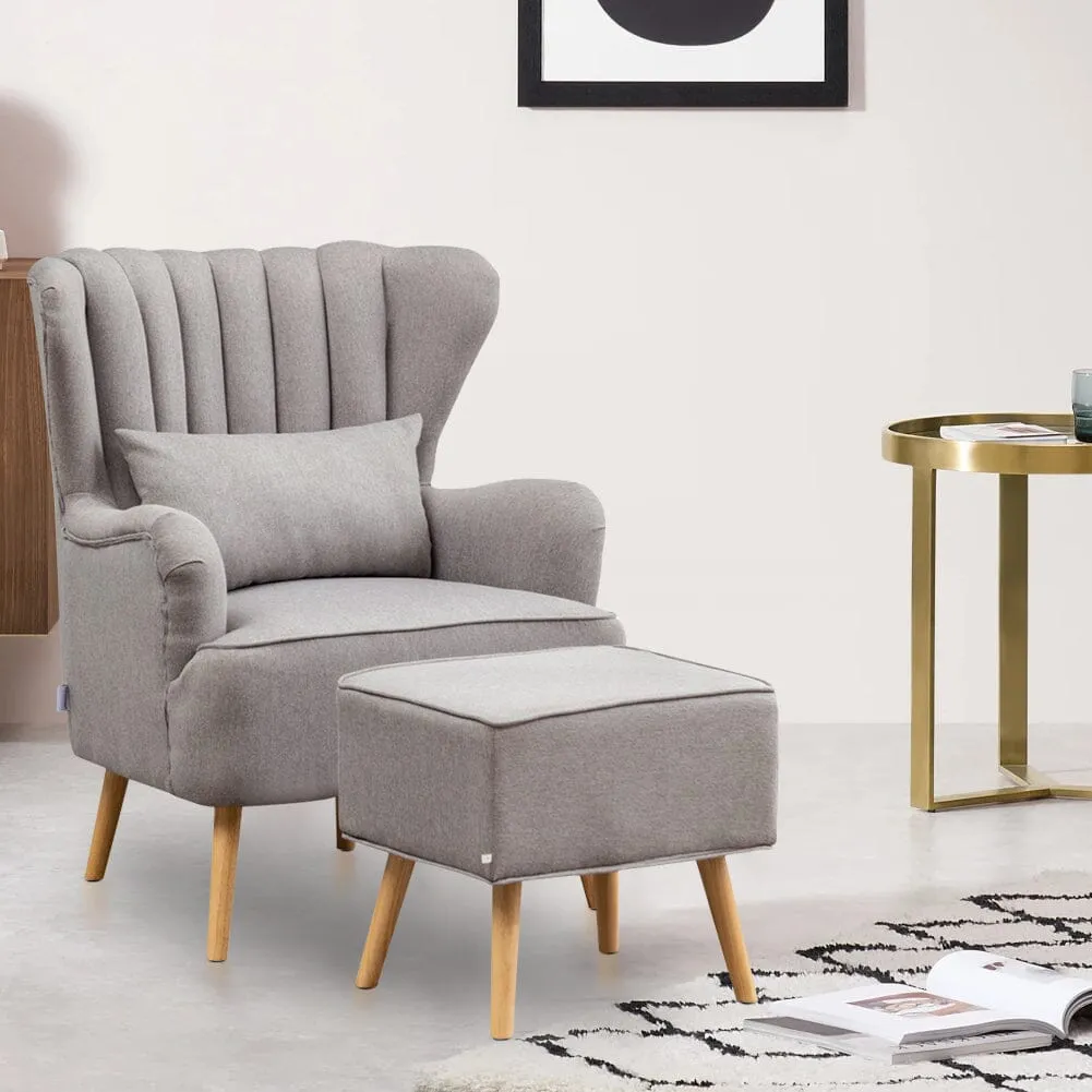 Wing Back Armchair and Ottoman Set - Linen image