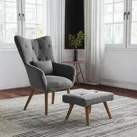 Wingback Lounge Chair and Footstool Set - Linen