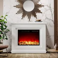 39-Inch Freestanding Electric Fireplace Suite - White, MDF Wood