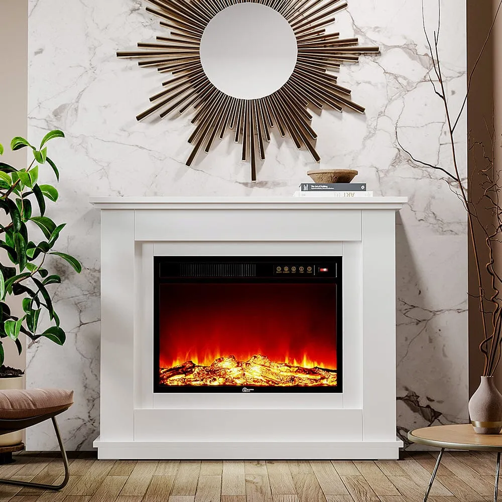39-Inch Freestanding Electric Fireplace Suite - White, MDF Wood image