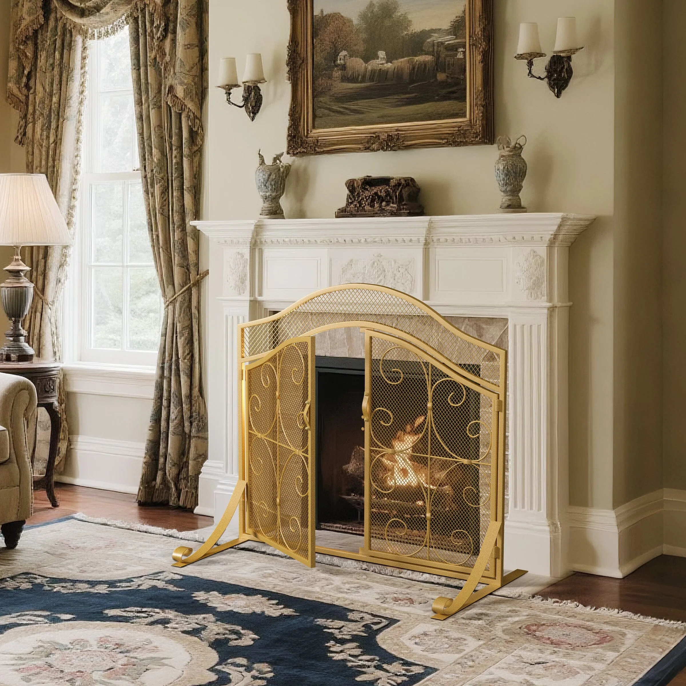 Iron Fireplace Screen - Gold, Powder-Coated product