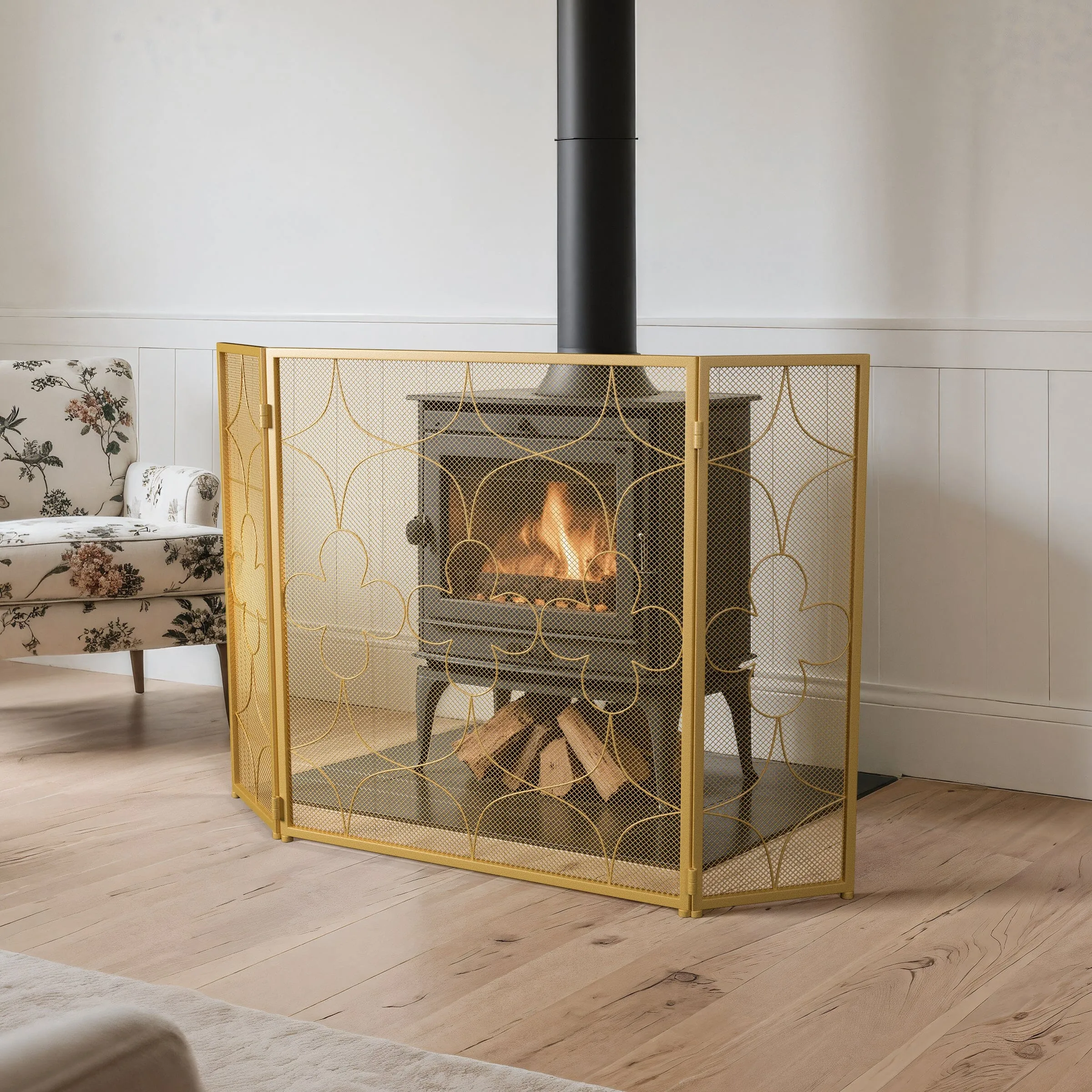 Iron Fireplace Screen - Gold, Powder-Coated product