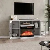 Smallbee Panoramic Glass Fireplace TV Stand with Storage
