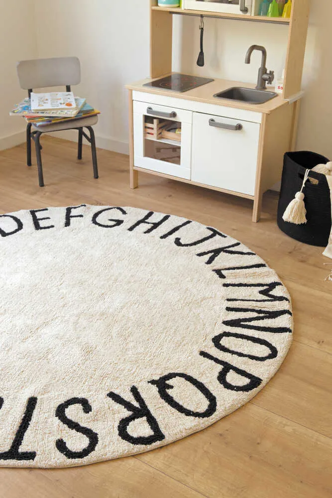 ABC Round Washable Rug - Natural Black