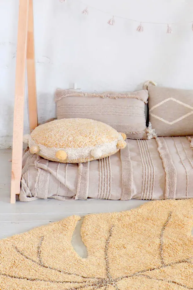 Bubbly Round Floor Cushion with Pompoms - Honey