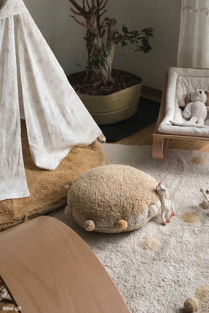 Bubbly Round Floor Cushion with Pompoms - Honey