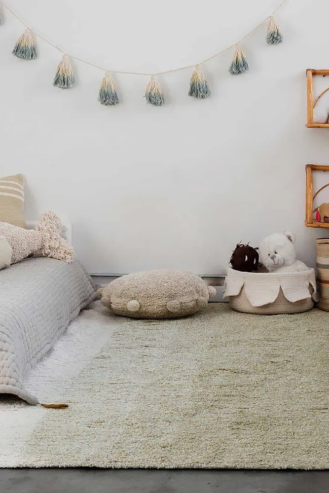 Bubbly Round Floor Cushion with Pompoms - Olive