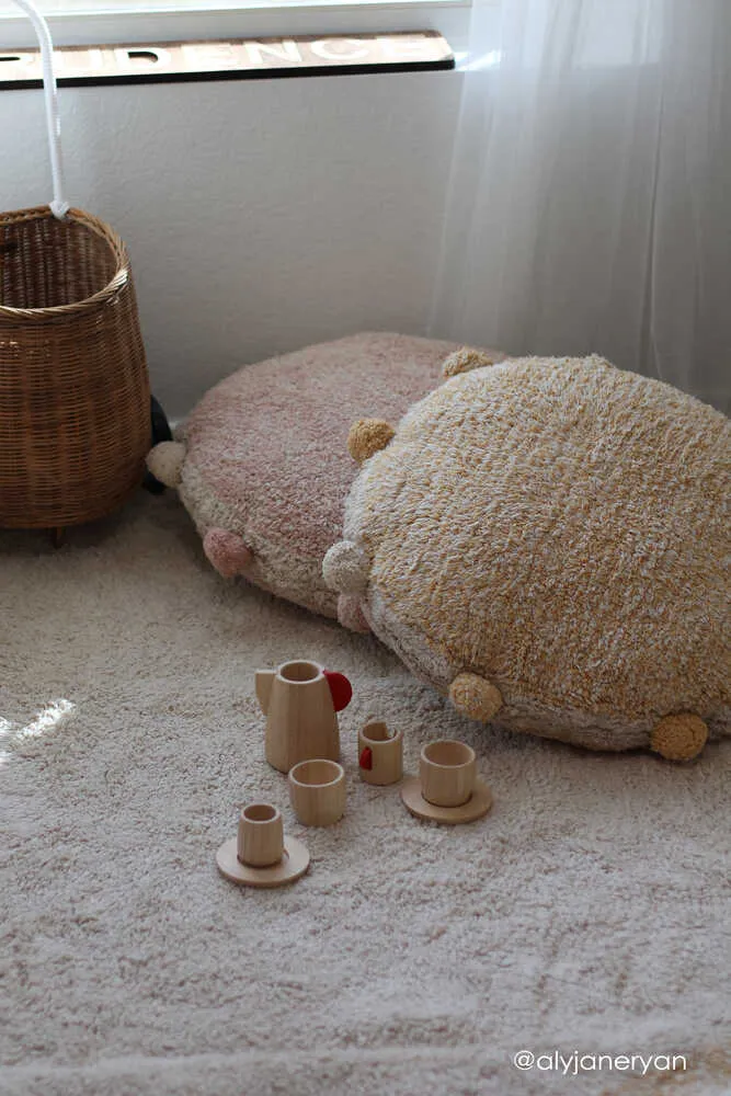 Bubbly Round Floor Cushion with Pompoms - Vintage Nude