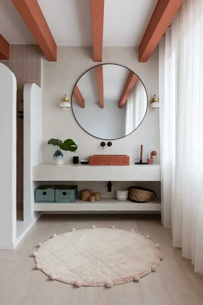 Bubbly Round Rug with Pompoms - Nude