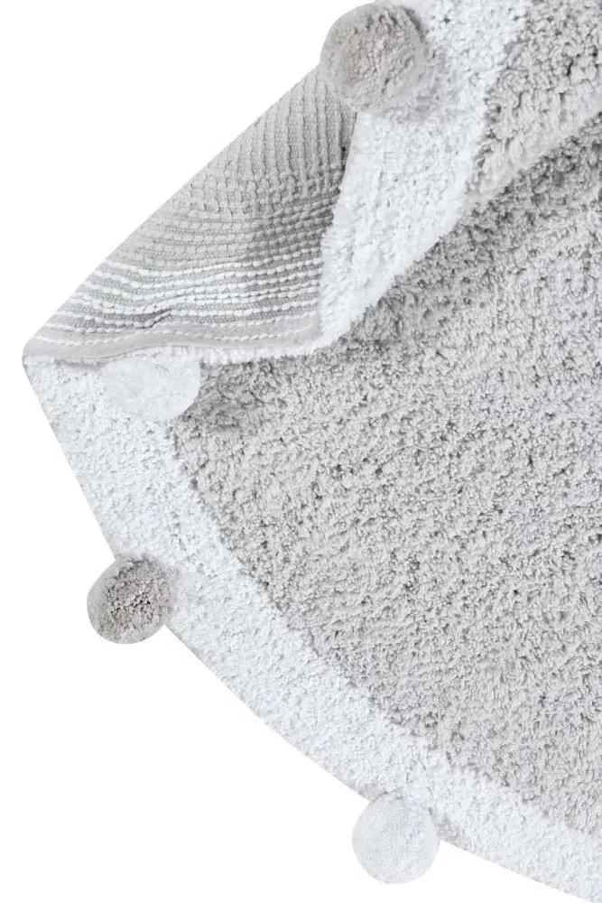 Bubbly Round Washable Rug - Light Grey, Cotton