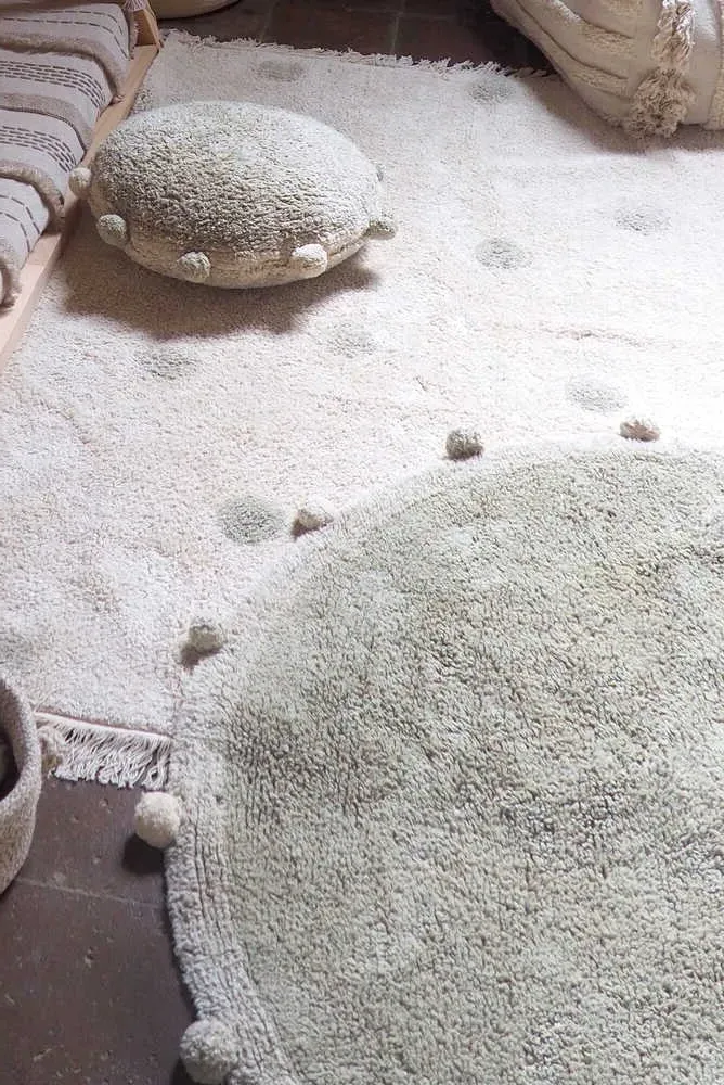 Bubbly Round Washable Rug - Olive, Cotton