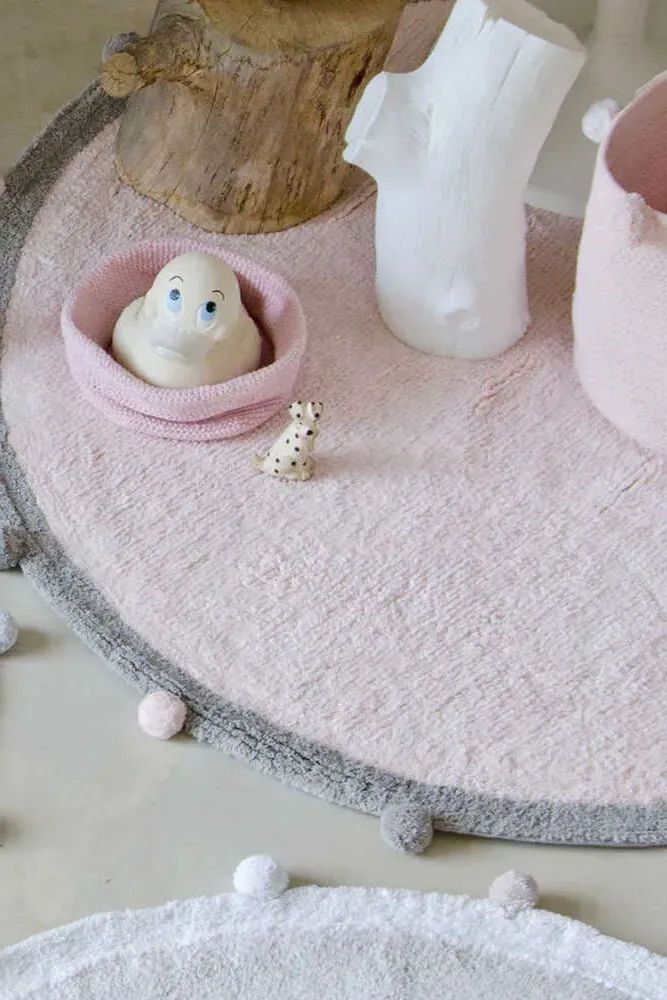 Bubbly Round Washable Rug - Soft Pink, Cotton