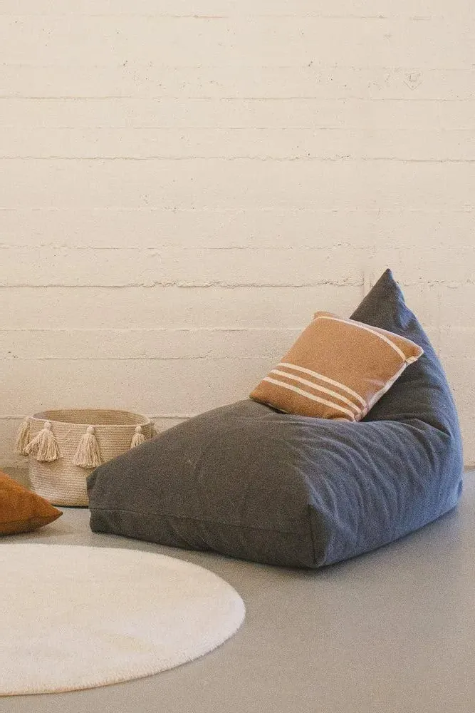 Emily Large Bean Bag Pouf - Beige, Cotton Canvas