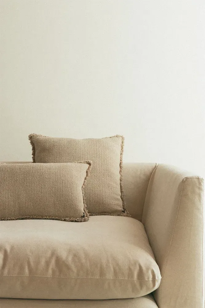 Handloom Rectangular Cushion - Beige, Cotton