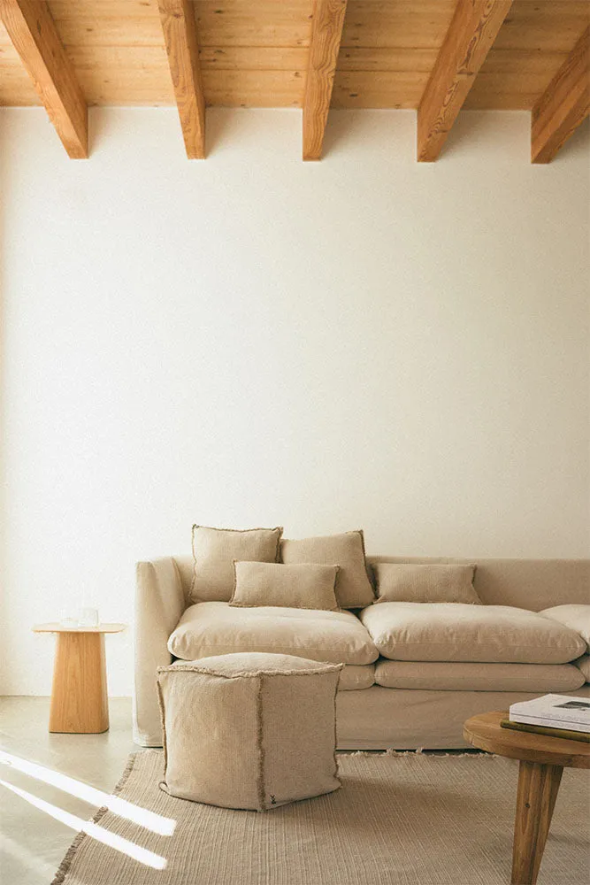 Handloom Rectangular Cushion - Beige, Cotton