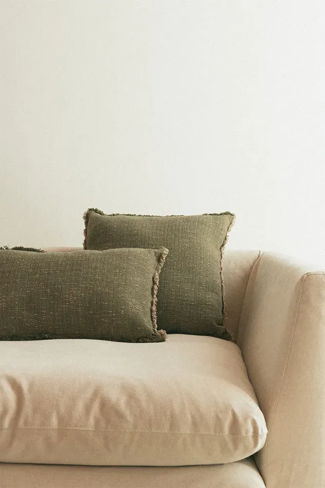 Handloom Rectangular Cushion - Kaki, Cotton