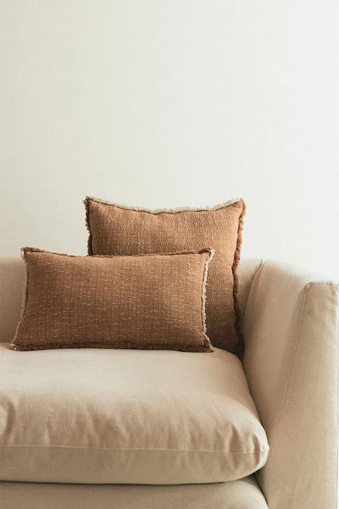 Handloom Square Cushion - Ochre, Cotton