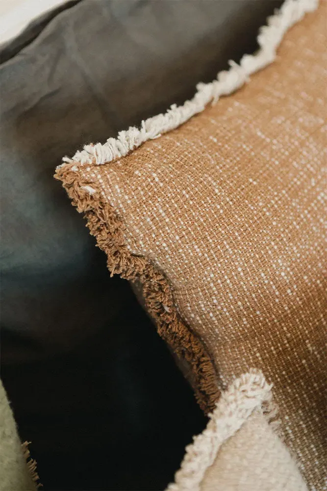 Handloom Square Cushion - Ochre, Cotton