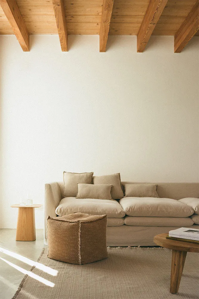 Handloom Square Puff - Ochre, Cotton