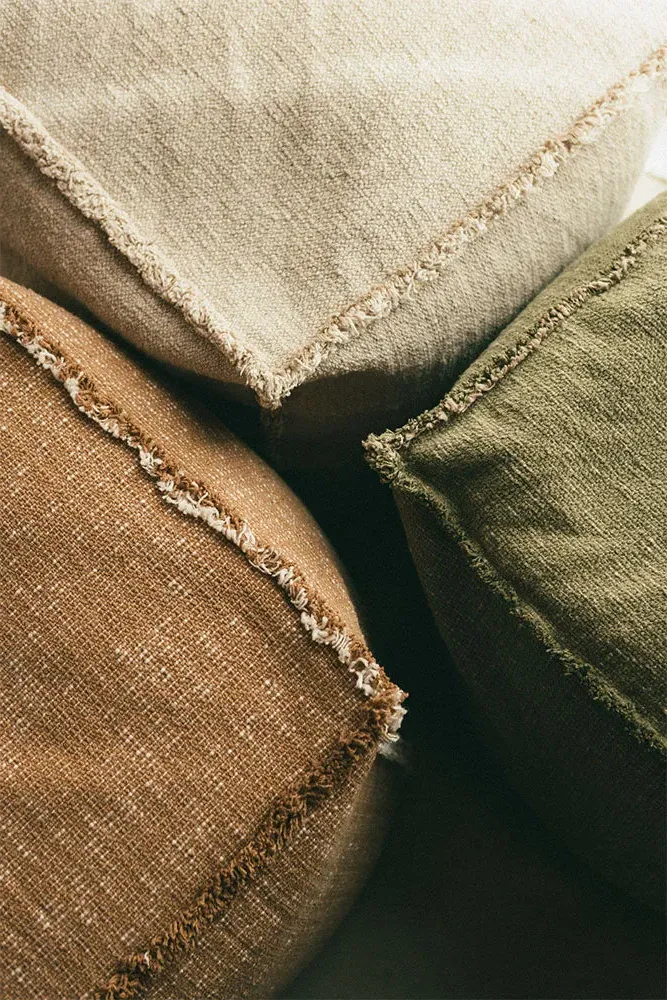 Handloom Square Puff - Ochre, Cotton