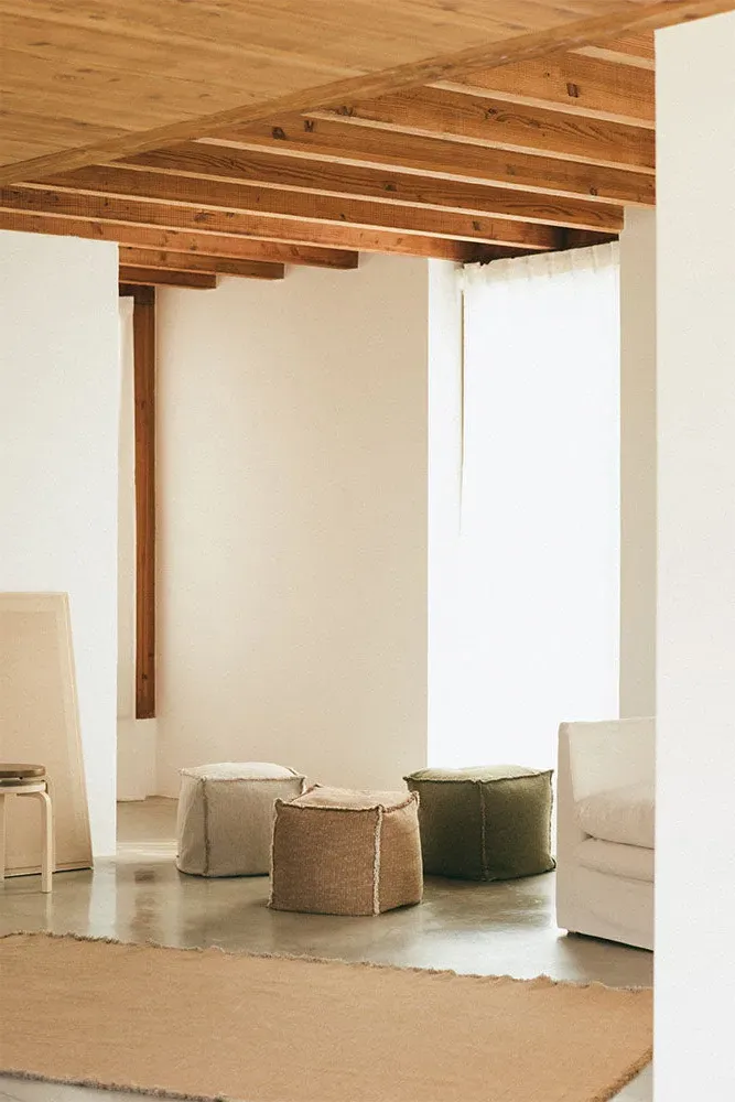 Handloom Square Puff - Ochre, Cotton