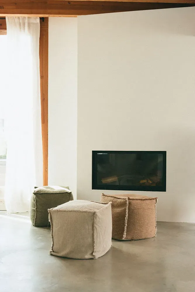 Handloom Square Puff - Ochre, Cotton