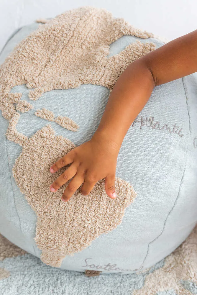 Kids World Map Round Pouf - Multicolor