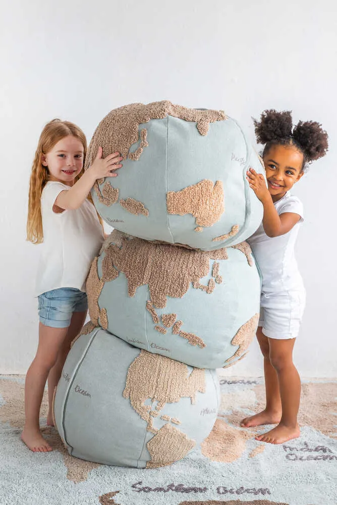 Kids World Map Round Pouf - Multicolor