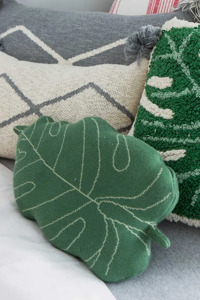 Knitted Baby Leaf Cushion - Green