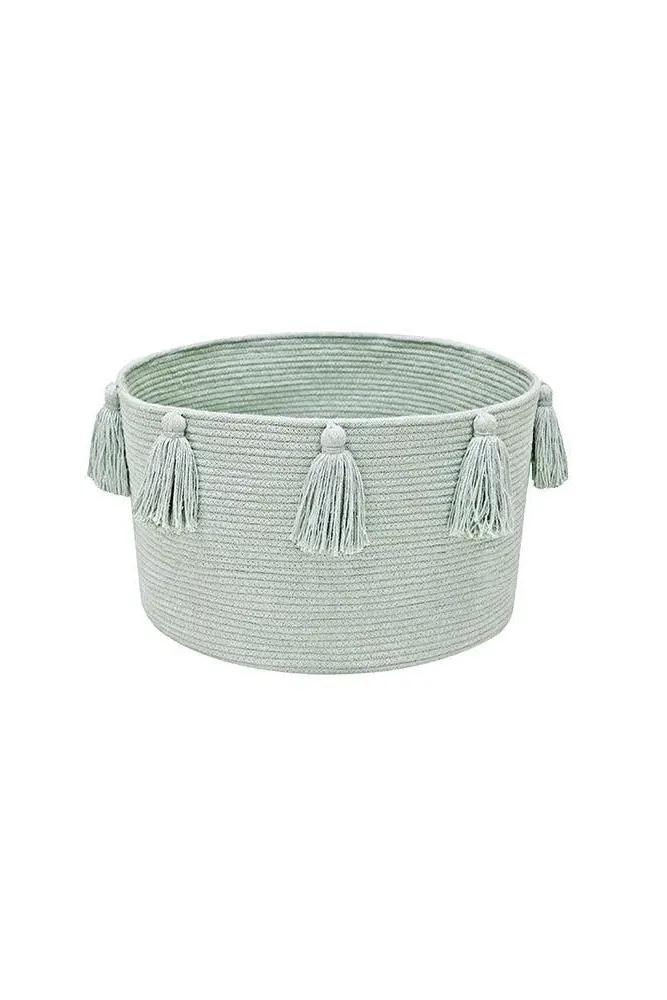 New Tassels Round Storage Basket - Blue Sage, Cotton image
