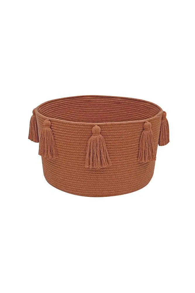 New Tassels Round Storage Basket - Chestnut, Cotton