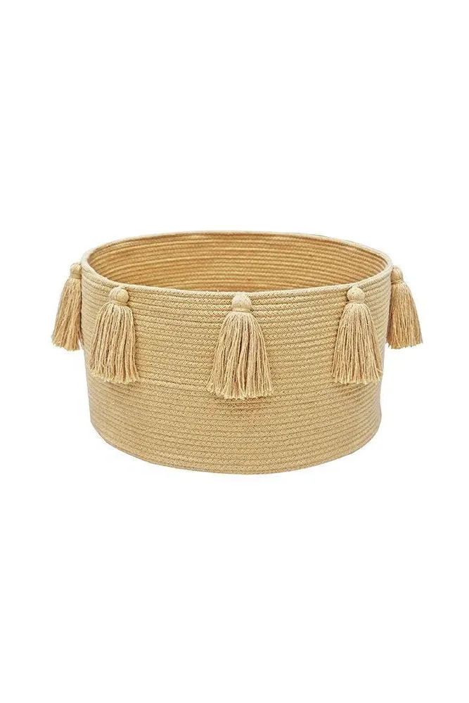 New Tassels Round Storage Basket - Honey, Cotton