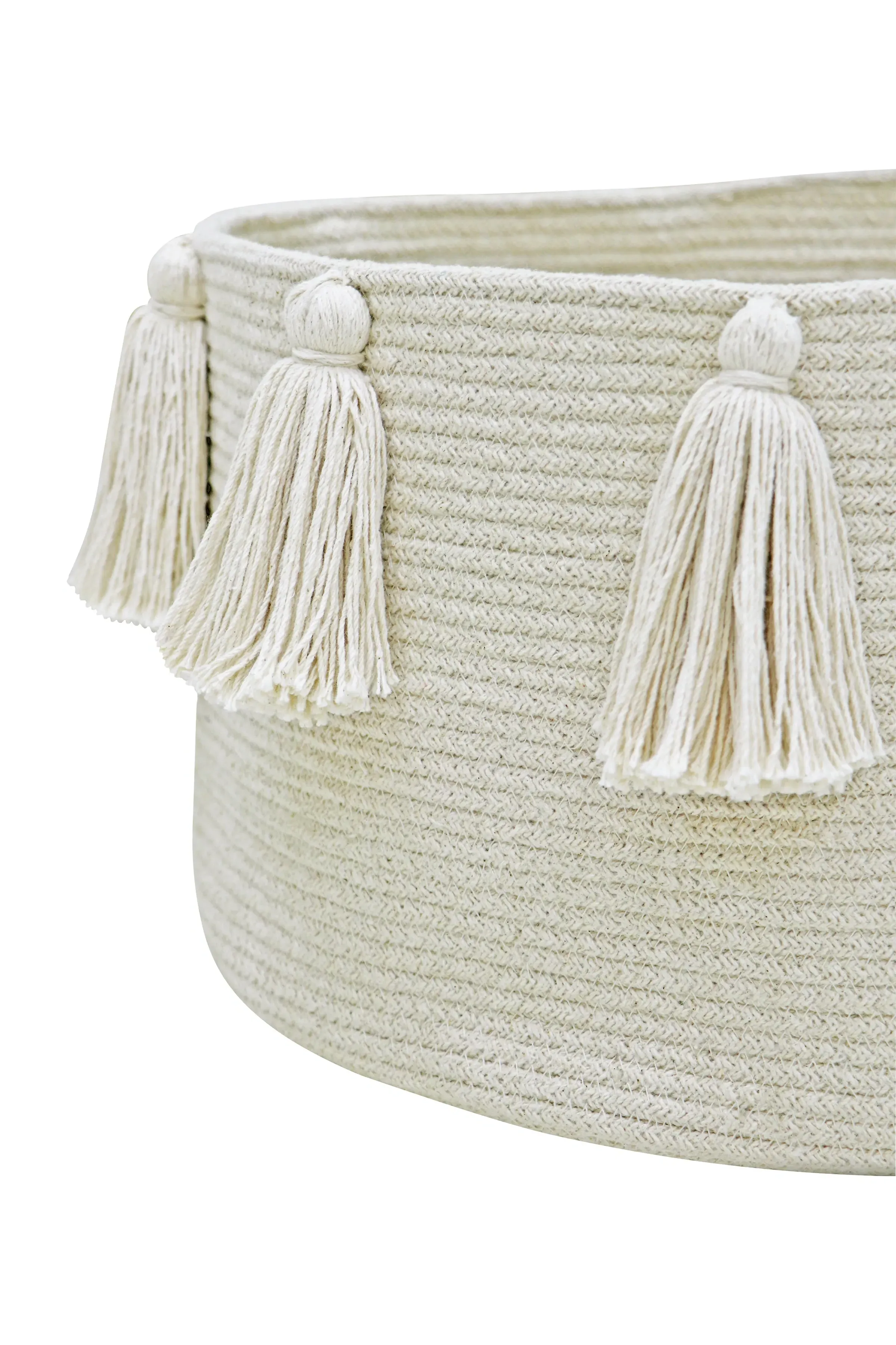 New Tassels Round Storage Basket - Natural, Cotton