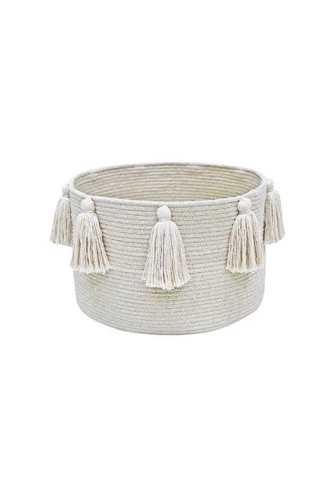 New Tassels Round Storage Basket - Natural, Cotton