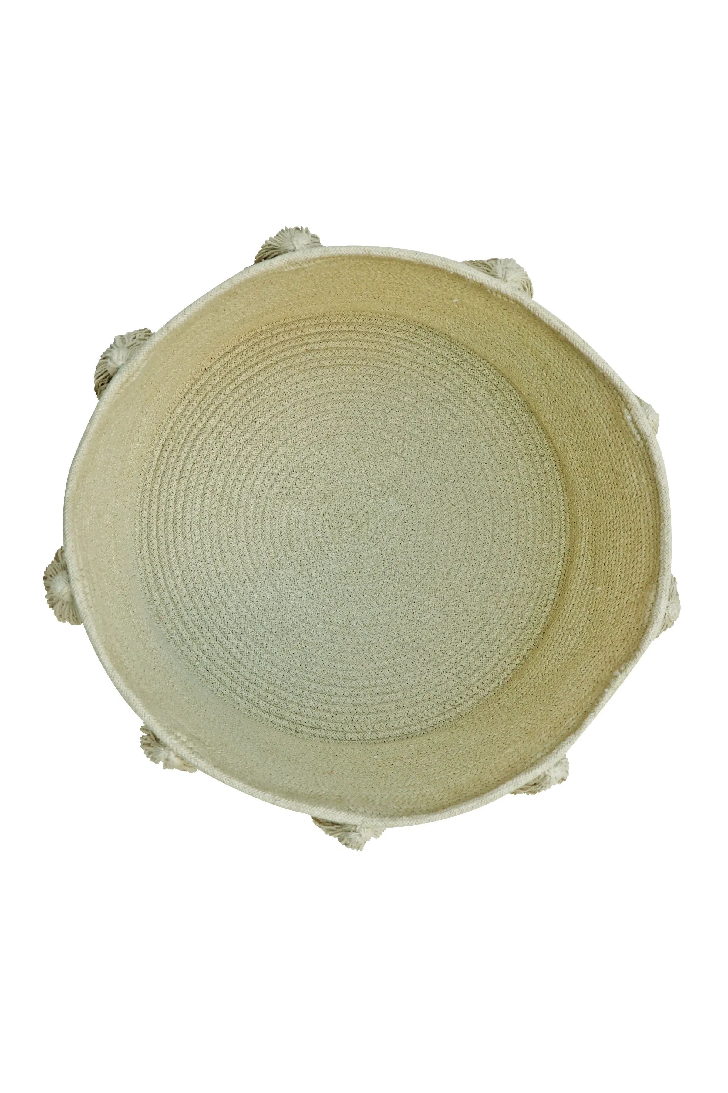 New Tassels Round Storage Basket - Olive, Cotton