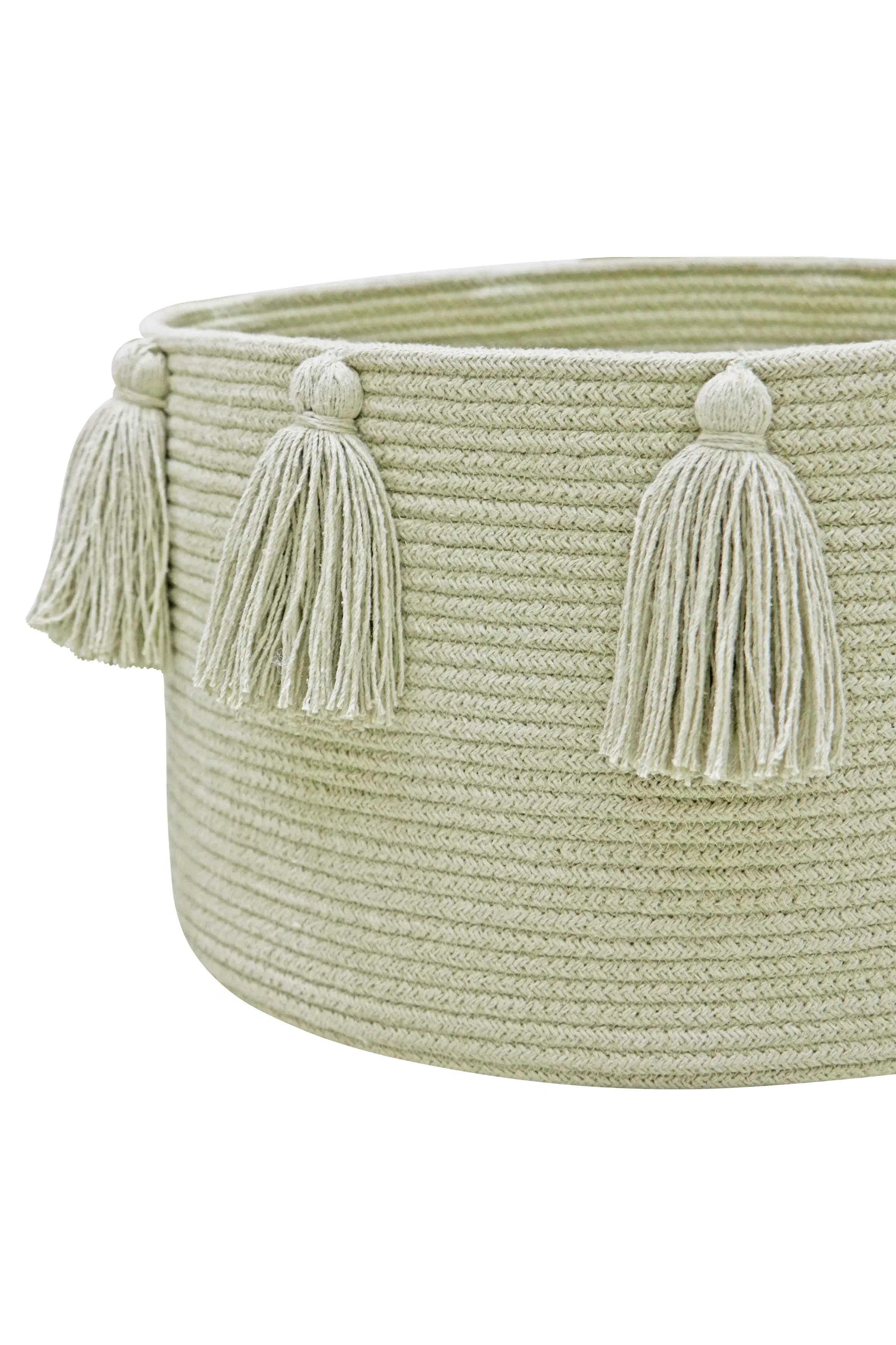 New Tassels Round Storage Basket - Olive, Cotton