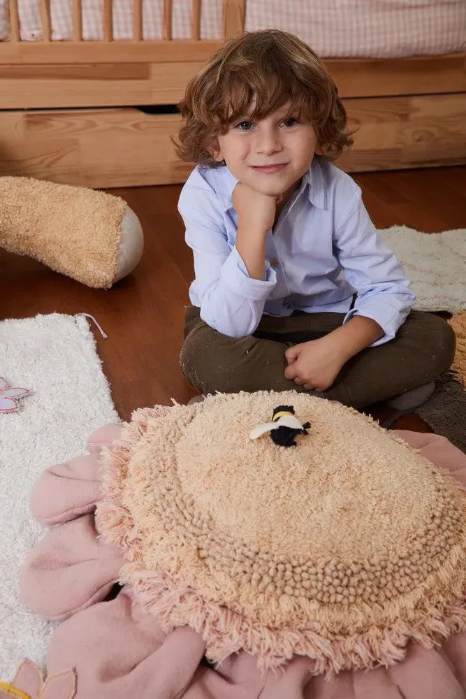 Pink Daisy Round Floor Cushion - Pink