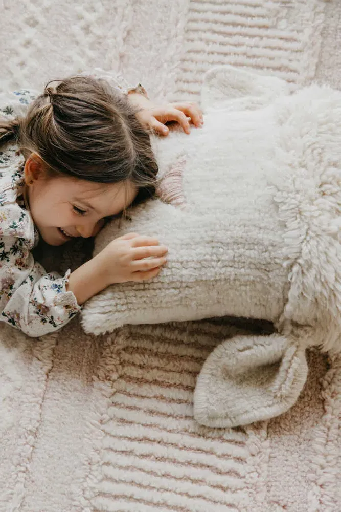 Pink Nose Sheep Wool Cushion - Pink
