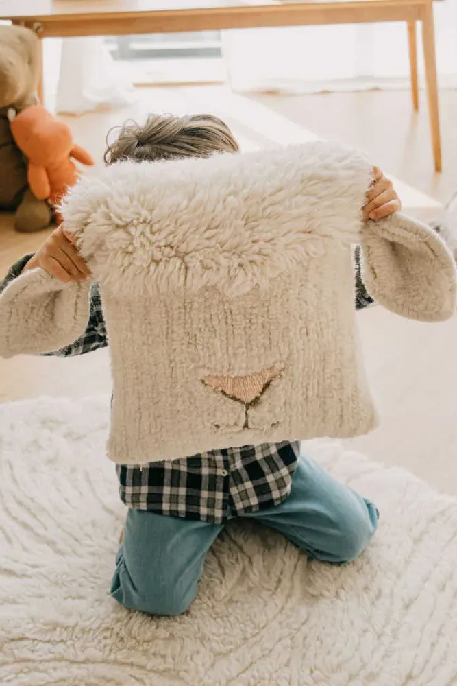 Pink Nose Sheep Wool Cushion - Pink