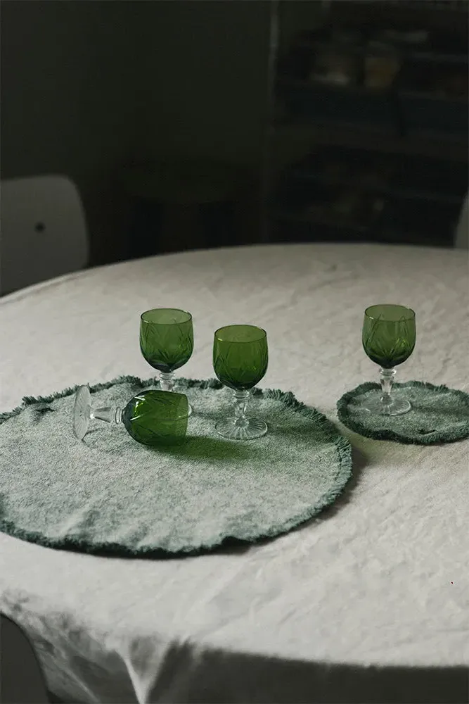 Stonewashed Placemats and Coasters Set of 4 - Duck Green
