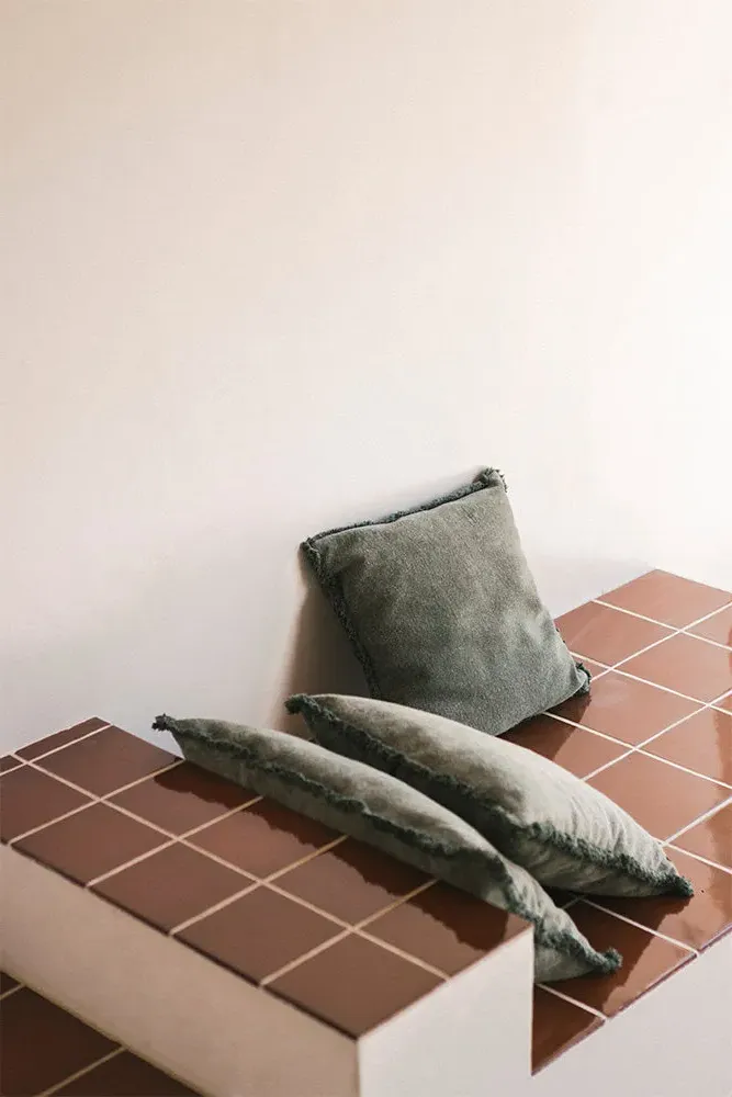 Stonewashed Square Cushion - Duck Green, Cotton Canvas