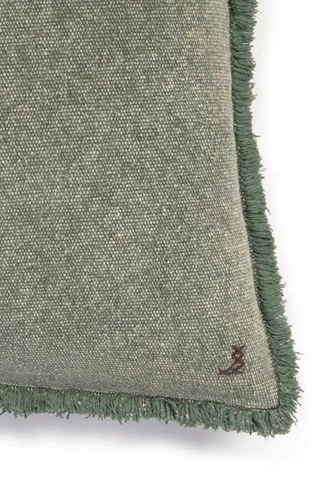 Stonewashed Square Cushion - Duck Green, Cotton Canvas