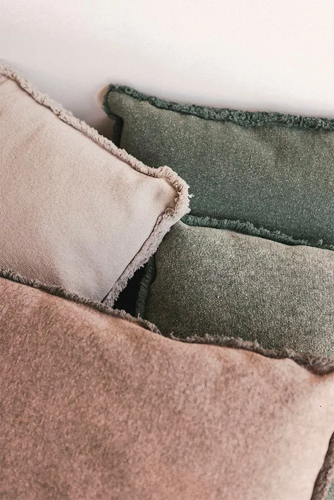 Stonewashed Square Cushion - Duck Green, Cotton Canvas