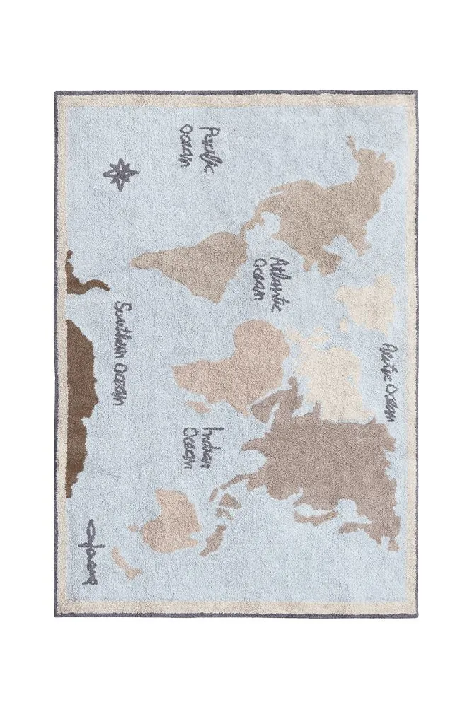 Washable Area Rug Vintage Map 4'7" x 6'7" - Cotton image