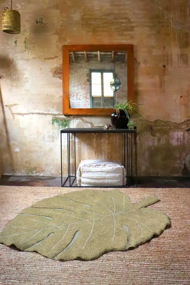 Washable Monstera Rug 4' x 5'11" - Olive